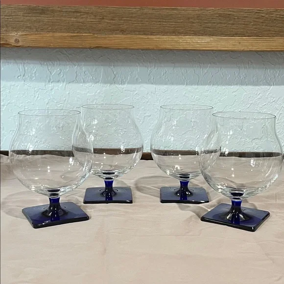 Set of 4 Rosenthal Cobalt Blue Square Stemmed Cognac Brandy Snifters - Picture 1 of 6